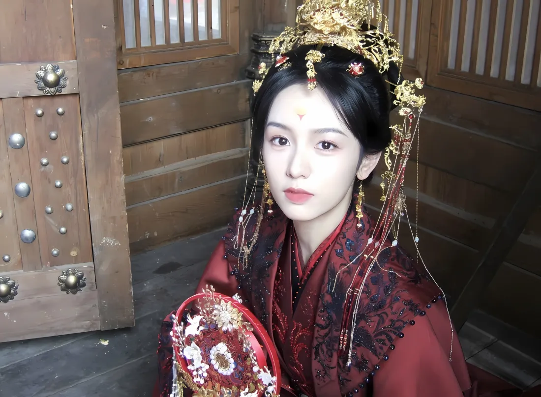 2k周也锦月如歌壁纸｜古风红衣背景图片 - 喜扇金簪「哲风壁纸」