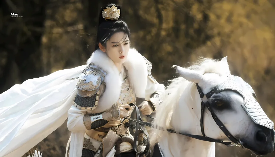 2k周也锦月如歌壁纸｜女将军骑马背景图 - 白衣披风「哲风壁纸」
