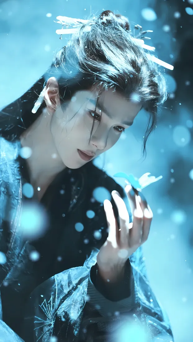 余承恩古装手机壁纸｜蓝色背景 - 发簪入青云「哲风壁纸」