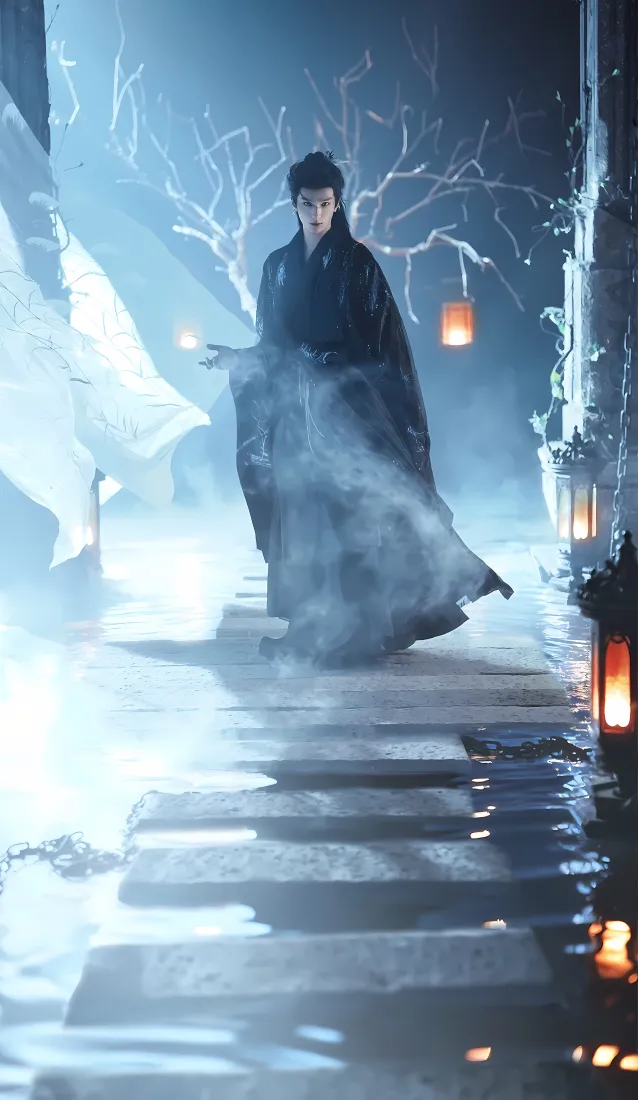 余承恩手机壁纸｜石板路玄幻背景 - 古风灯笼雾气「哲风壁纸」