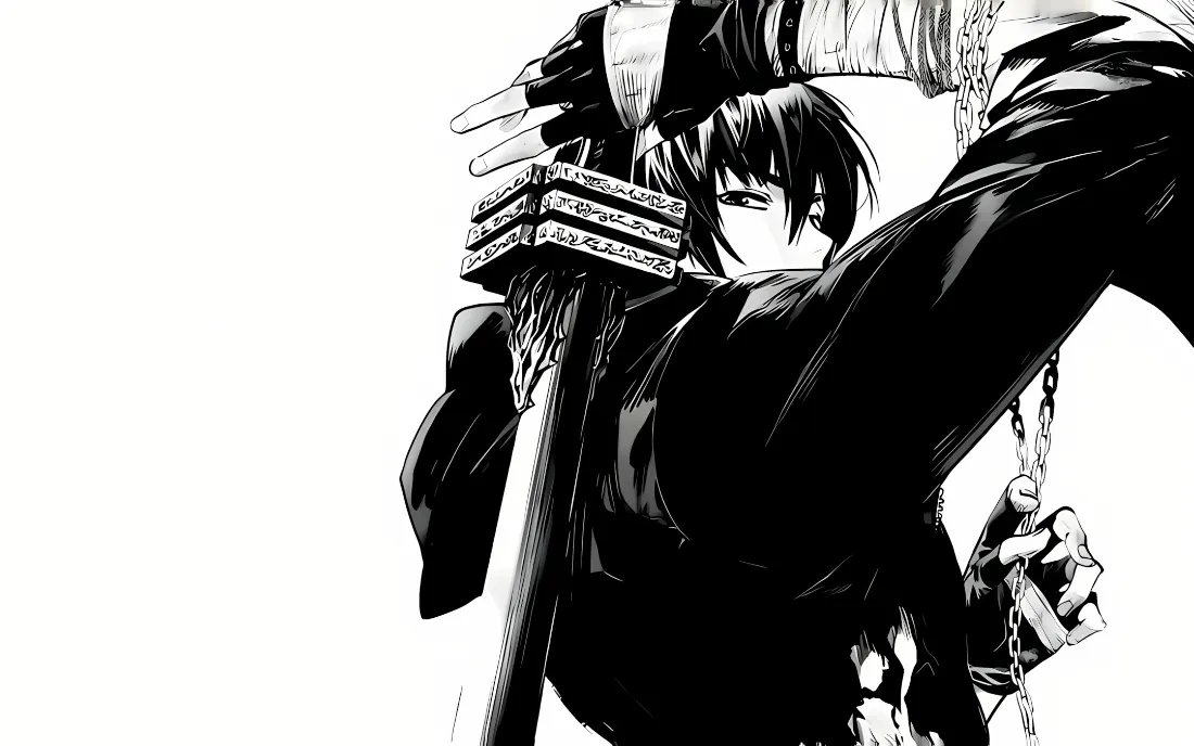 2k动漫人物壁纸｜黑白背景 - 剑锁链黑卫衣「哲风壁纸」