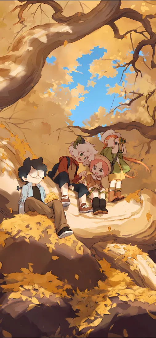 罗小黑战记手机壁纸｜秋天树干背景 - 角色落叶「哲风壁纸」