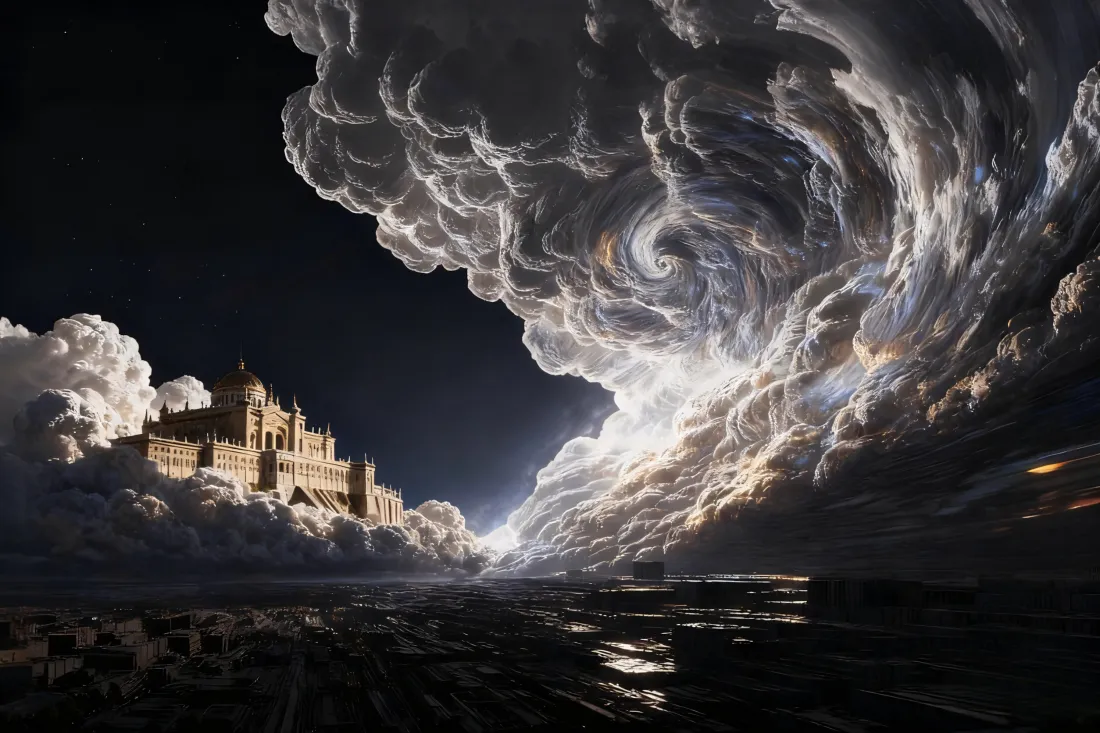 3k云城壁纸｜云漩涡背景 - 科幻城堡夜景「哲风壁纸」