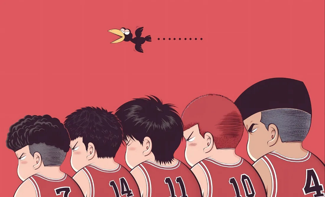 2k灌篮高手壁纸｜红色背景 - 湘北队员「哲风壁纸」