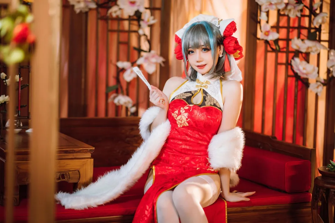3k初音未来红旗袍壁纸｜中式 - 扇子「哲风壁纸」