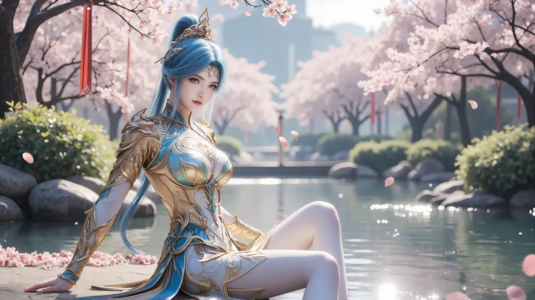 3k王秋儿壁纸｜樱花池塘古风 - 斗罗大陆「哲风壁纸」