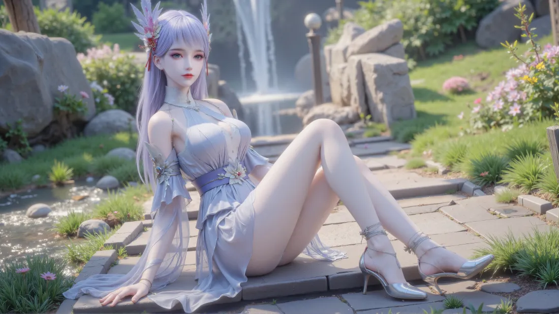 4k林紫玥壁纸｜花园背景 - 浅紫裙装「哲风壁纸」