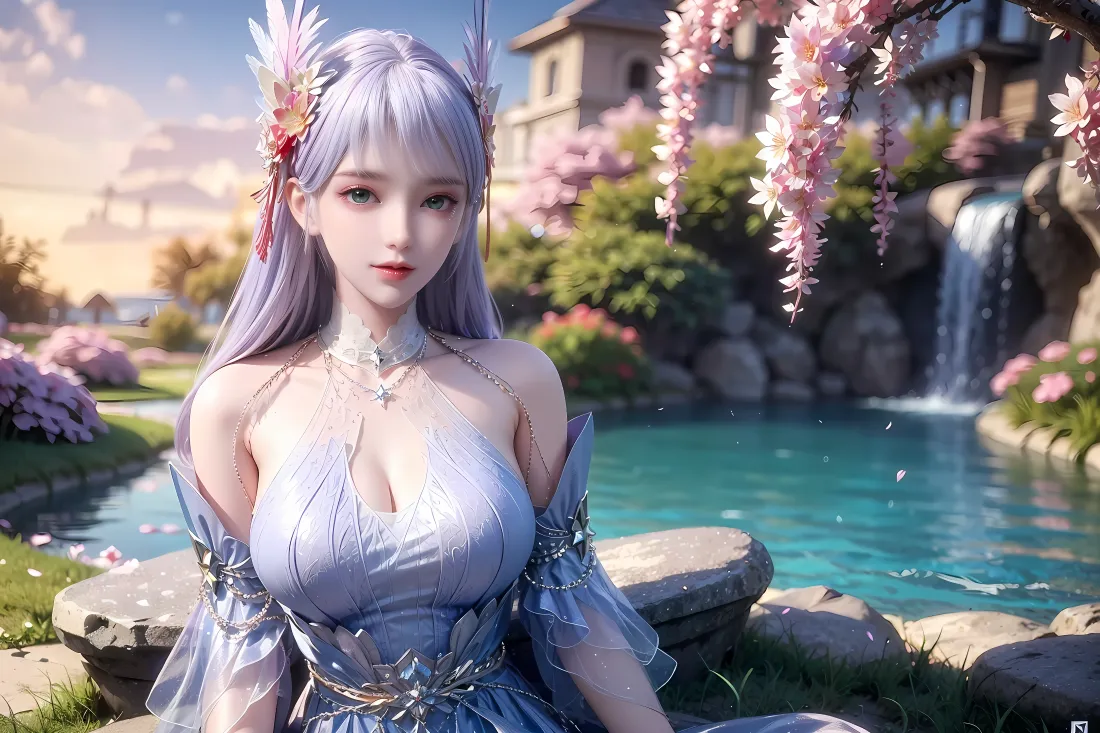 4k林紫玥壁纸｜古风仙侠背景图片 - 蓝裙紫发「哲风壁纸」