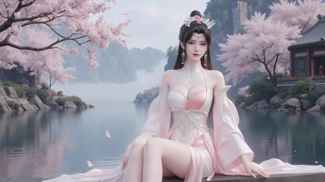 3k柳眉壁纸｜樱花湖水背景图 - 仙逆古风「哲风壁纸」