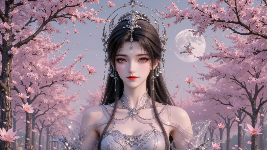 4k清漪壁纸｜樱花林月景 - 完美世界「哲风壁纸」