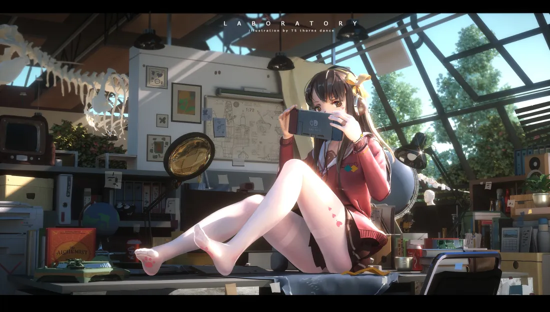 3k红衣白丝动漫女生壁纸｜室内绿植背景 - 居家「哲风壁纸」