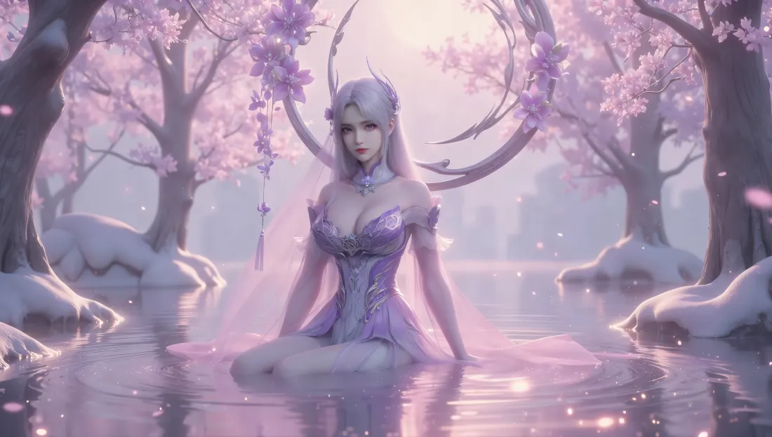 6k小医仙壁纸｜斗破苍穹背景图片 - 紫裙樱花雪地「哲风壁纸」