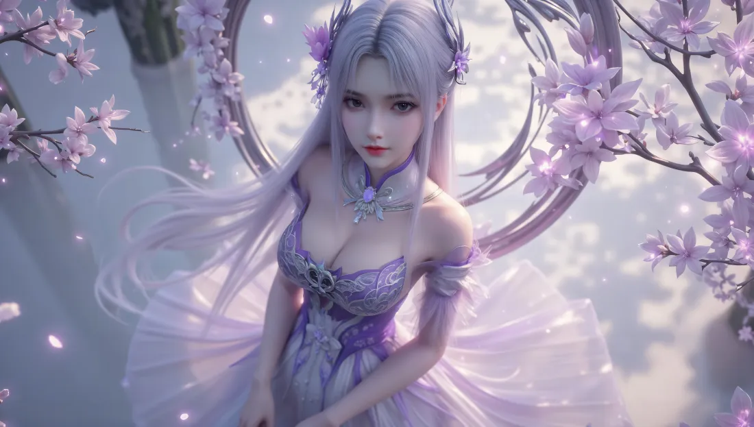 6k小医仙壁纸｜紫裙樱花背景 - 斗破苍穹「哲风壁纸」