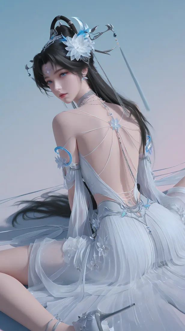 邀月手机壁纸｜淡色背景 - 白衣古风美女「哲风壁纸」