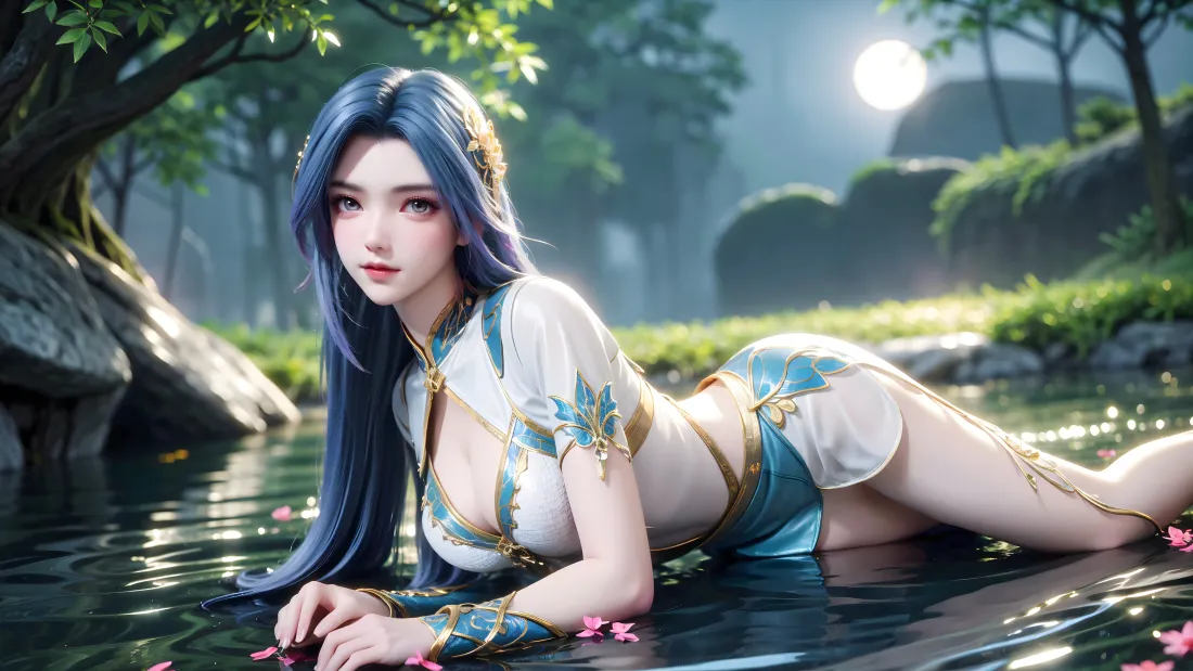 6k王秋儿壁纸｜斗罗大陆 - 古风水中蓝发「哲风壁纸」