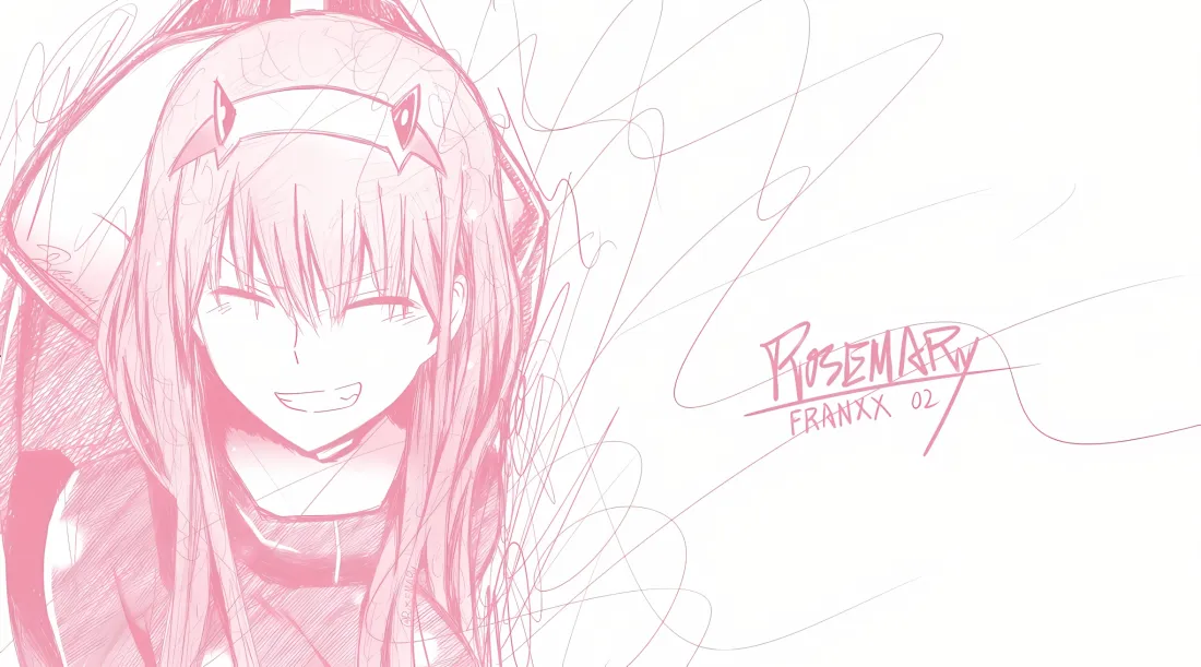 2k02红色线稿壁纸 - DARLING in the FRANXX「哲风壁纸」