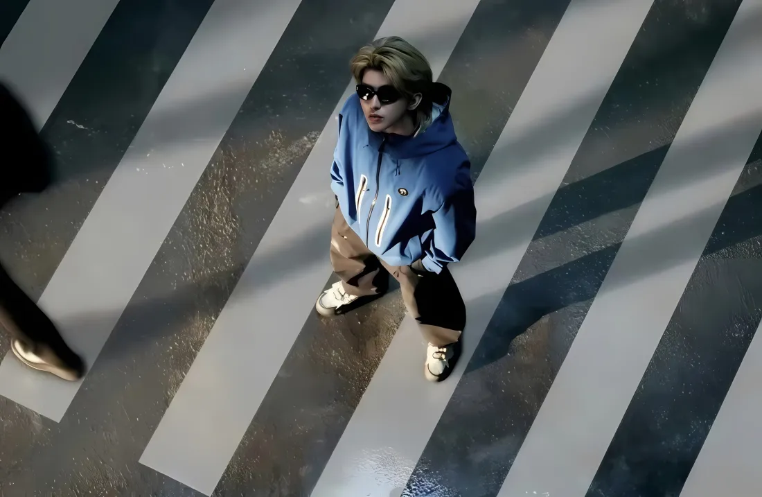 2k蔡徐坤壁纸｜斑马线背景 - 蓝色上衣「哲风壁纸」