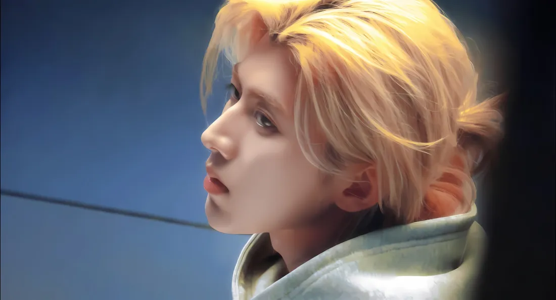 2k蔡徐坤壁纸｜金发侧脸 - 浅衣蓝背景「哲风壁纸」