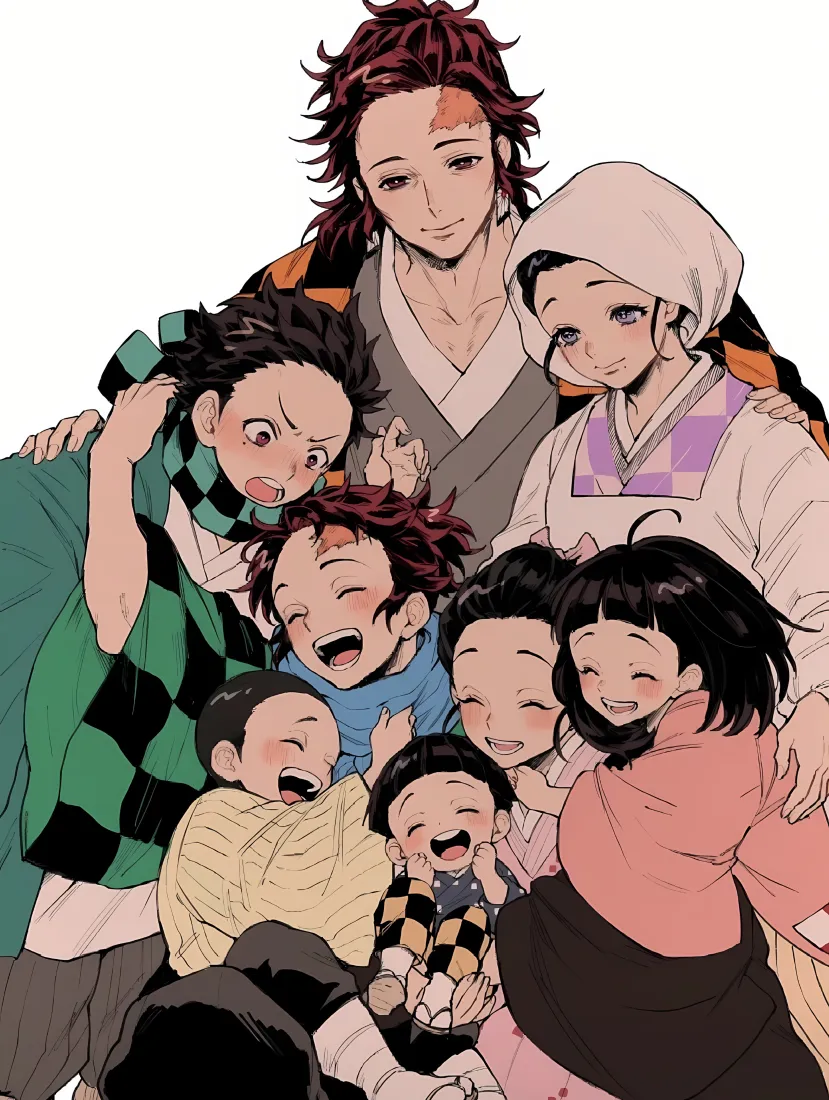 鬼灭之刃手机壁纸｜炭治郎全家福 - 灶门家族「哲风壁纸」