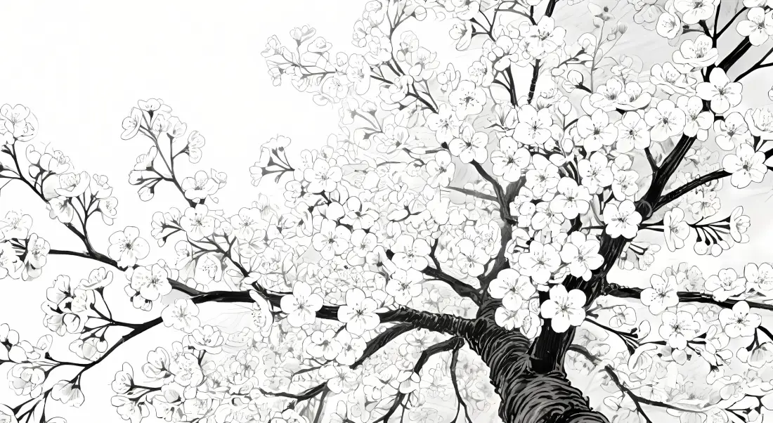 2k黑白花树壁纸｜自然风景背景图片 - 艺术「哲风壁纸」