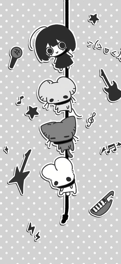 可爱卡通角色手机壁纸｜黑白ins风 - 乐器音符「哲风壁纸」