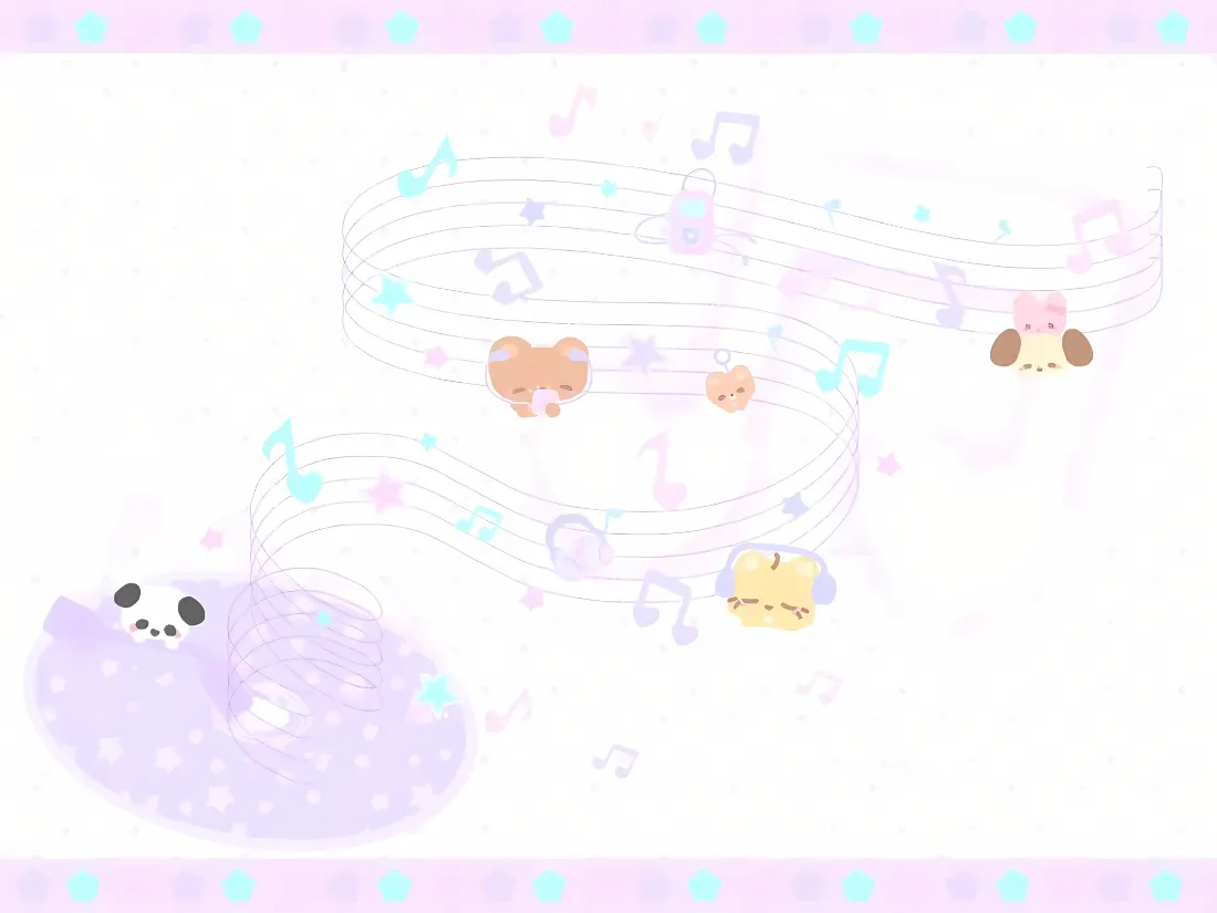 2k卡通形象壁纸｜紫粉背景 - 可爱琴谱音符「哲风壁纸」