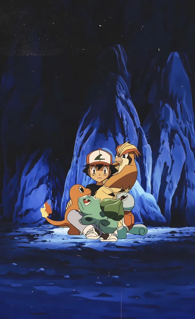 宝可梦手机壁纸｜洞穴背景图片 - 小智 妙蛙种子 火稚鸡「哲风壁纸」