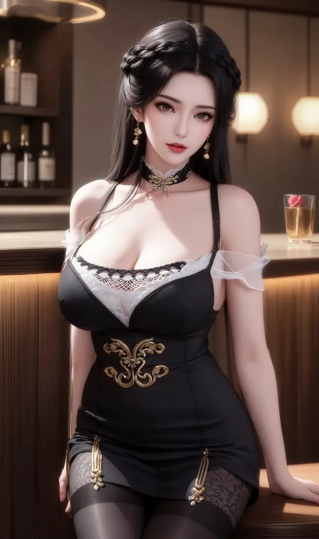 姜立手机壁纸｜酒吧背景 - 纯欲美女黑丝「哲风壁纸」