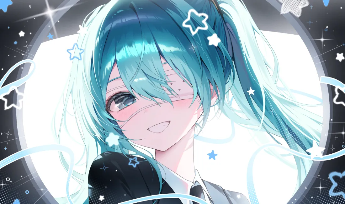 6k初音未来壁纸｜星星背景图片 - 蓝发微笑「哲风壁纸」