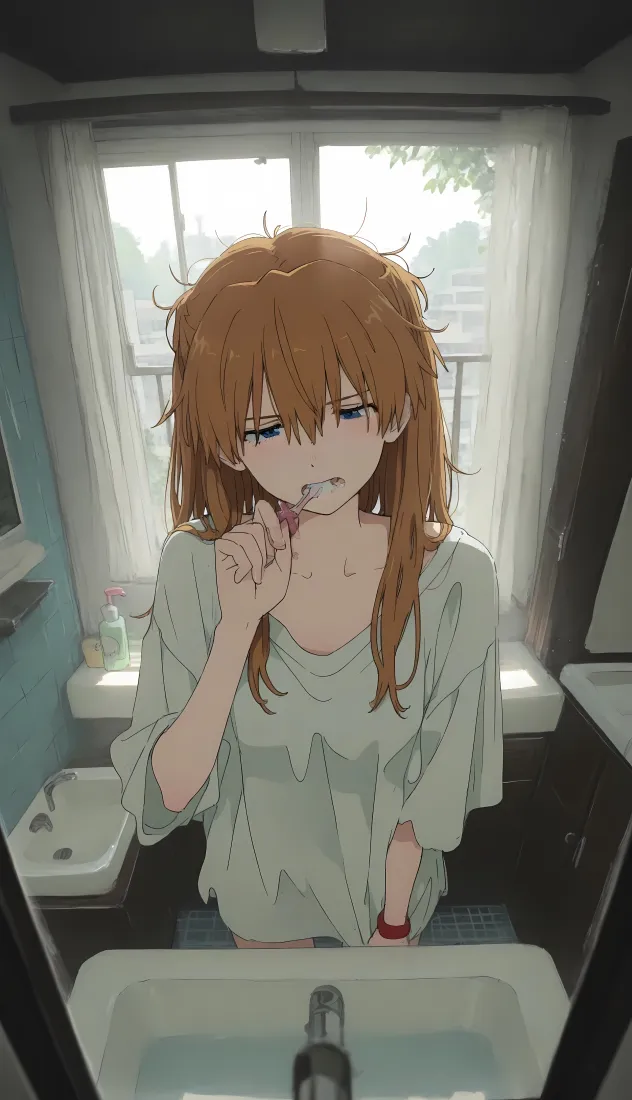 明日香手机壁纸｜浴室水池 - 新世纪福音战士「哲风壁纸」