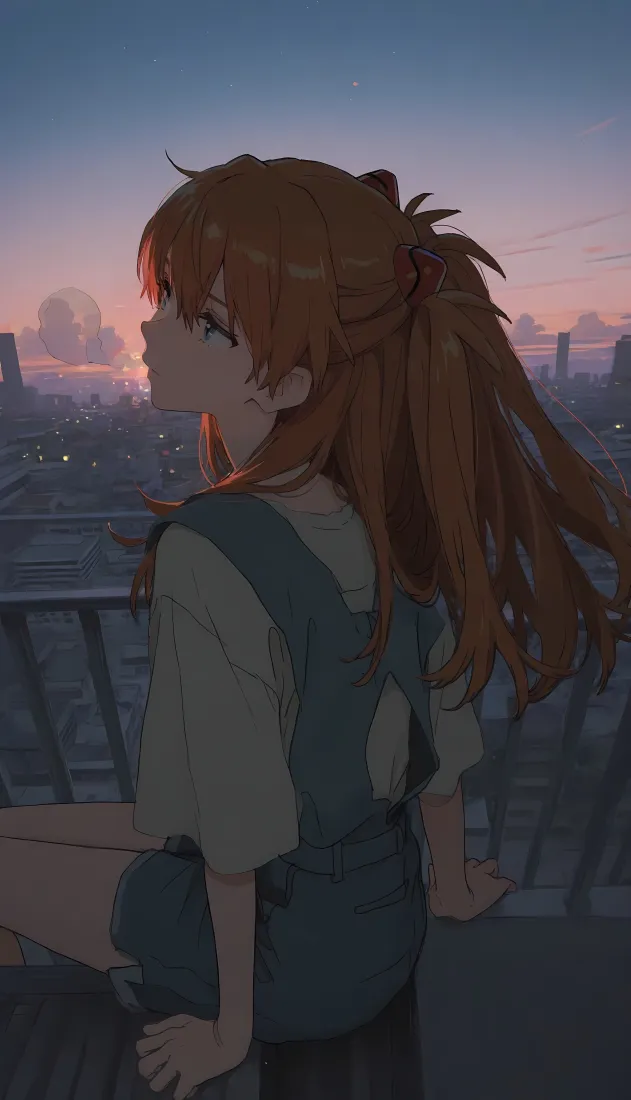 明日香手机壁纸｜天台黄昏背景 - 新世纪福音战士「哲风壁纸」