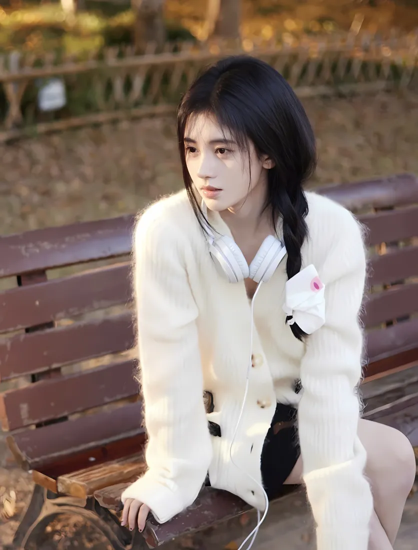 鞠婧祎手机壁纸｜秋日公园 - 麻花辫白毛衣「哲风壁纸」