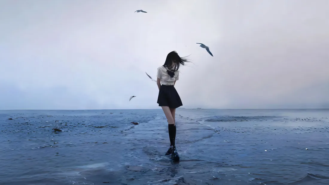3kjk少女壁纸｜海洋冰面 - 海鸥飞舞「哲风壁纸」
