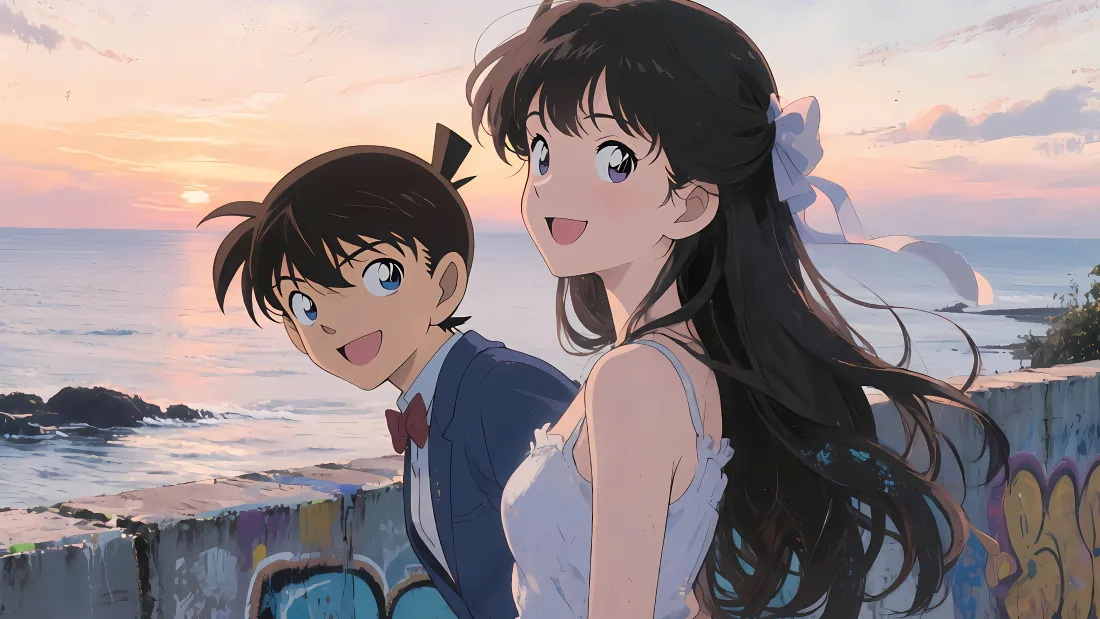 4k柯南毛利兰壁纸｜海边日落 - 动漫角色「哲风壁纸」