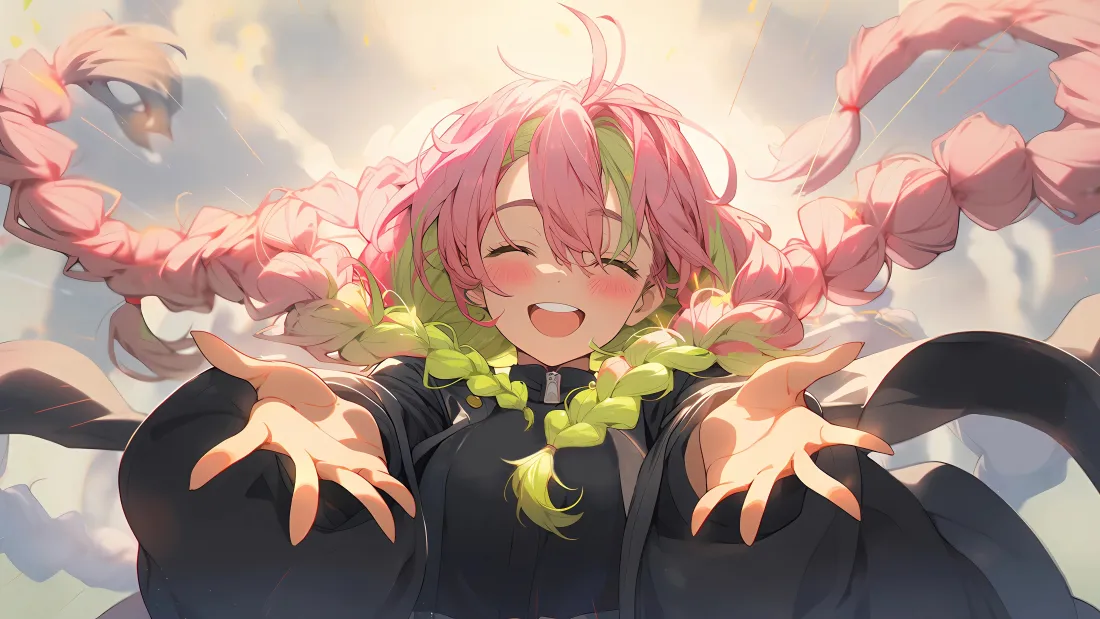 4k恋柱壁纸｜天空背景 - 鬼灭之刃粉色辫子「哲风壁纸」