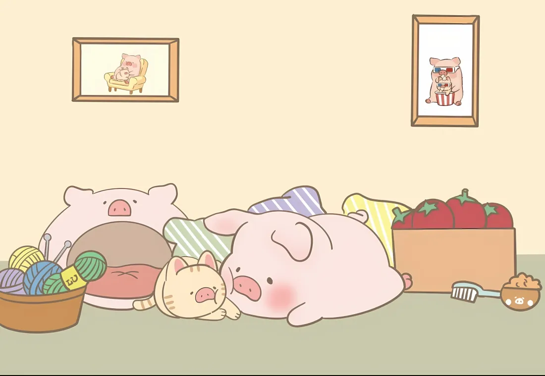 2klulu猪壁纸｜温馨房间背景图片 - 卡通小猪「哲风壁纸」