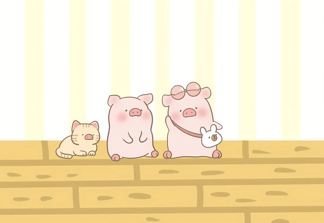 2klulu猪壁纸｜卡通背景 - 可爱小猪猫咪「哲风壁纸」