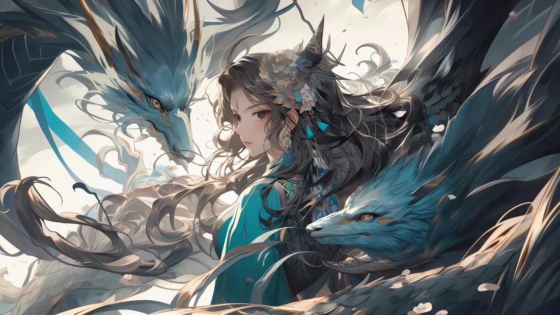 3k冰女魔龙壁纸｜动漫背景 - 奇幻蓝色「哲风壁纸」