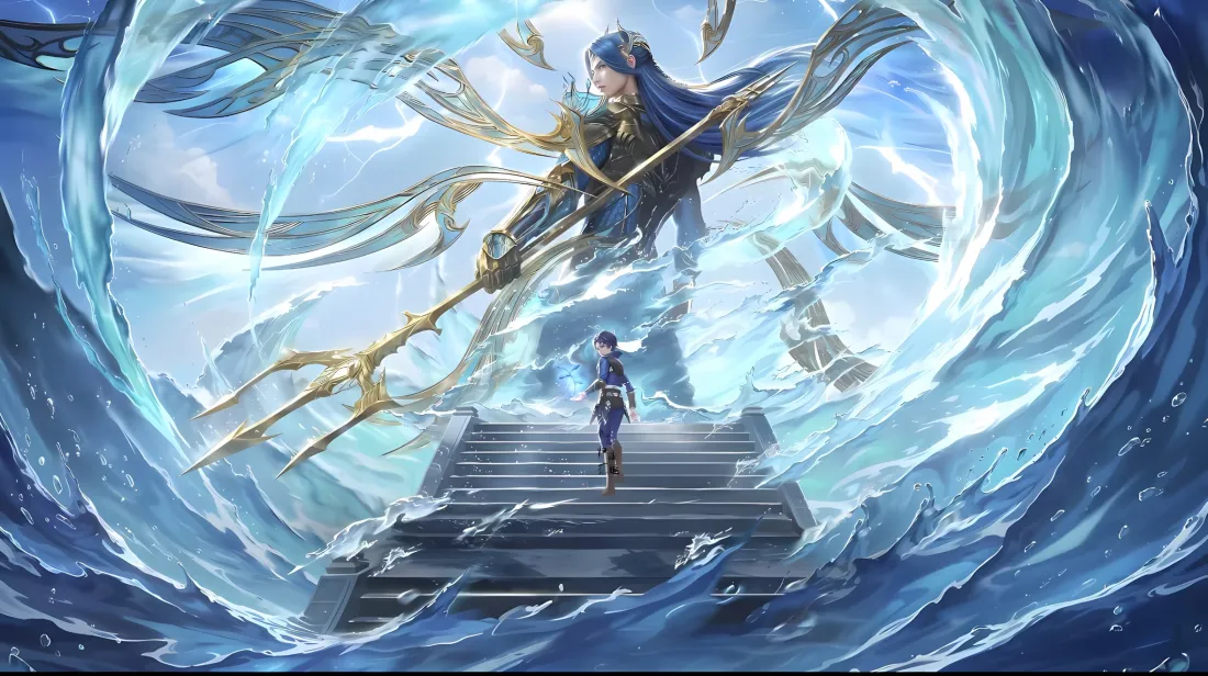 2k唐三海神斗罗大陆壁纸｜蓝色海浪 - 三叉戟阶梯「哲风壁纸」