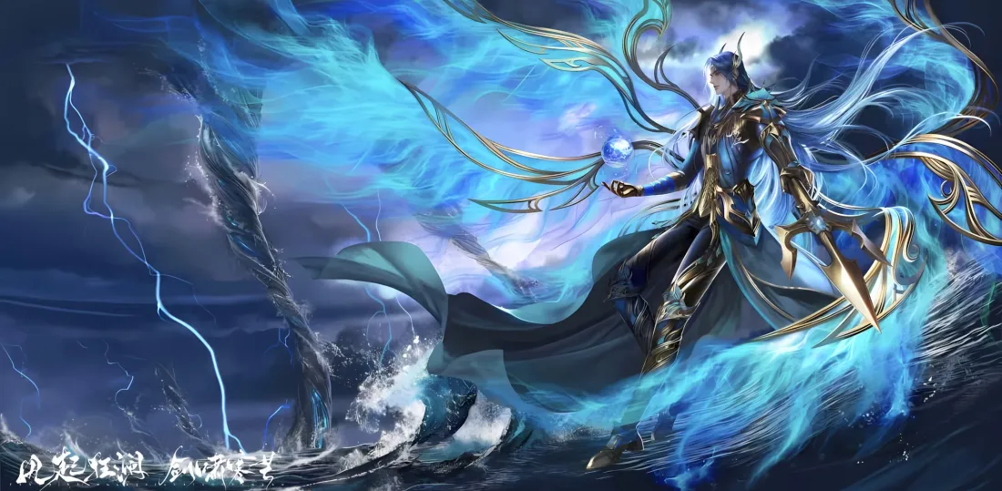 2k唐三海神壁纸｜斗罗大陆背景 - 雷电海浪「哲风壁纸」