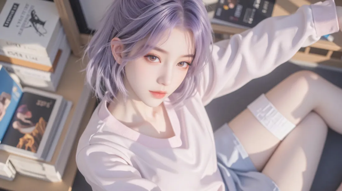 7k紫发少女壁纸｜居家背景 - 二次元女孩「哲风壁纸」