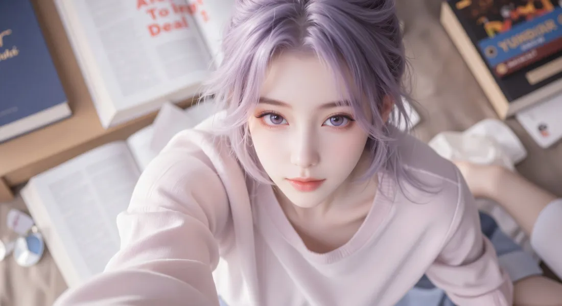 7k紫发女生壁纸｜室内背景 - 浅衣自拍「哲风壁纸」