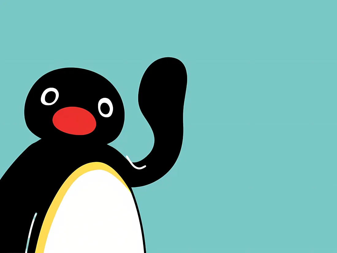 2k企鹅壁纸｜简约背景 - 卡通挥手「哲风壁纸」