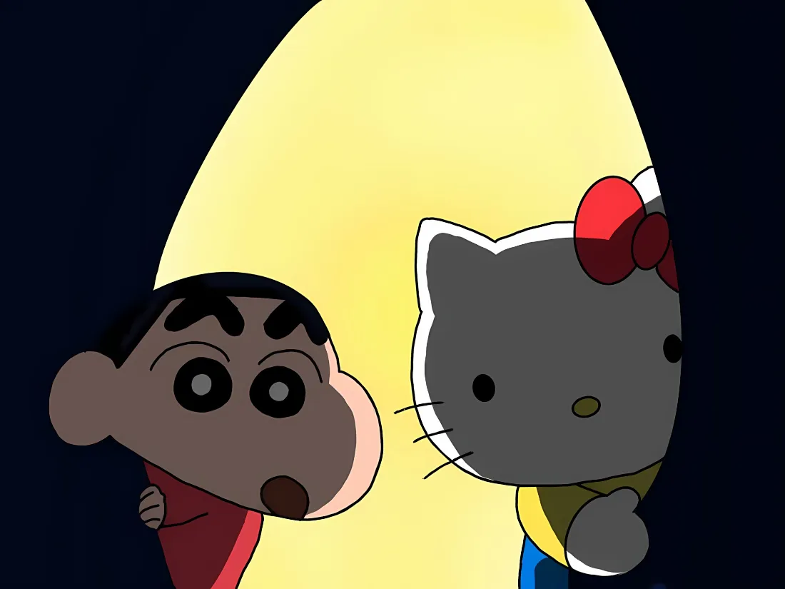 2k蜡笔小新凯蒂猫壁纸｜黄背景图 - 可爱卡通「哲风壁纸」