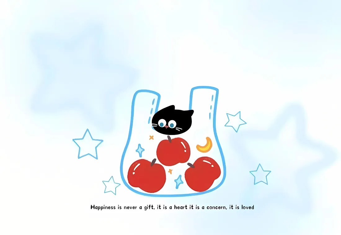 2k卡通黑猫苹果壁纸｜简约背景图片 - 星星「哲风壁纸」