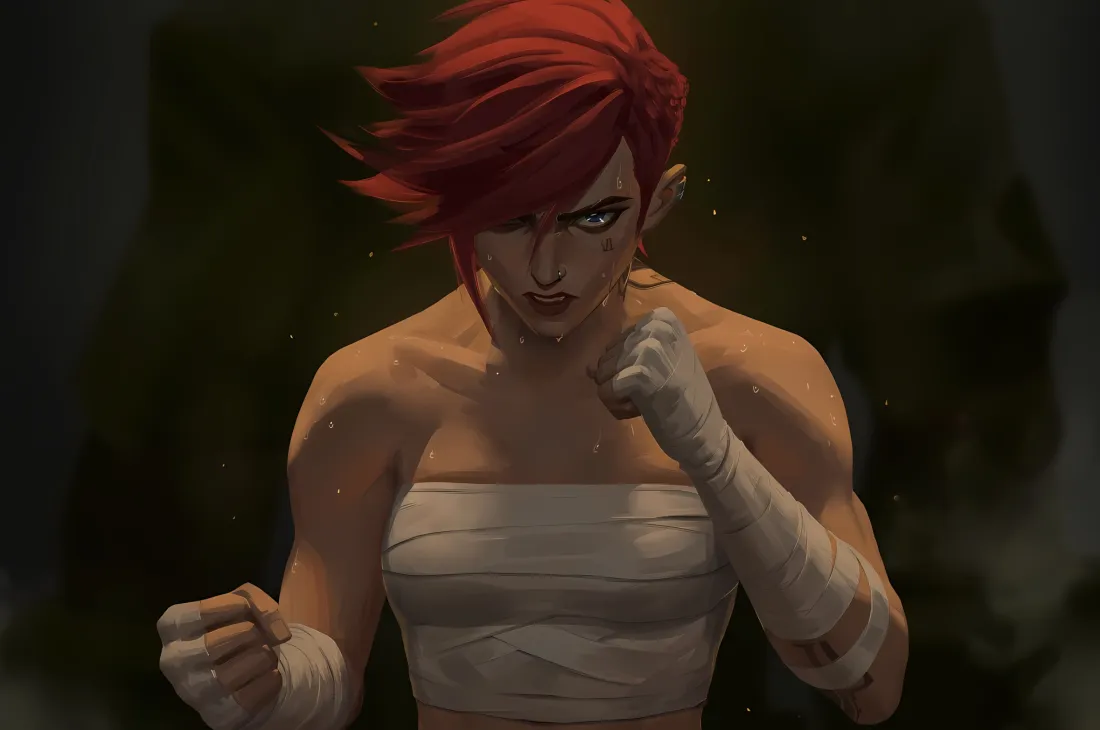 2k蔚 双城之战壁纸｜战斗姿态背景 - 红发绷带「哲风壁纸」