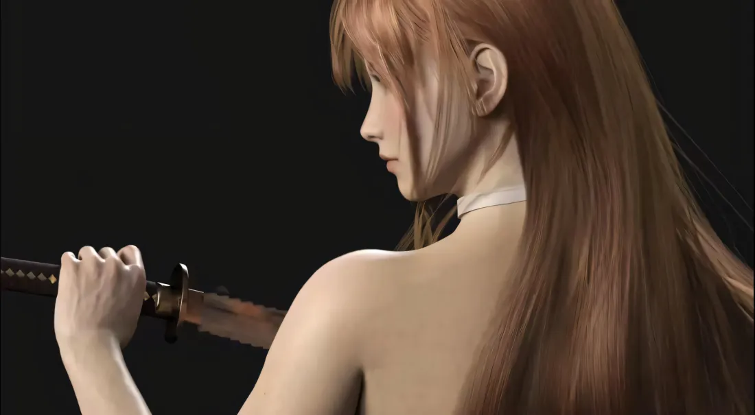 2k红发女剑士壁纸｜黑背景 - 侧脸剑背影「哲风壁纸」