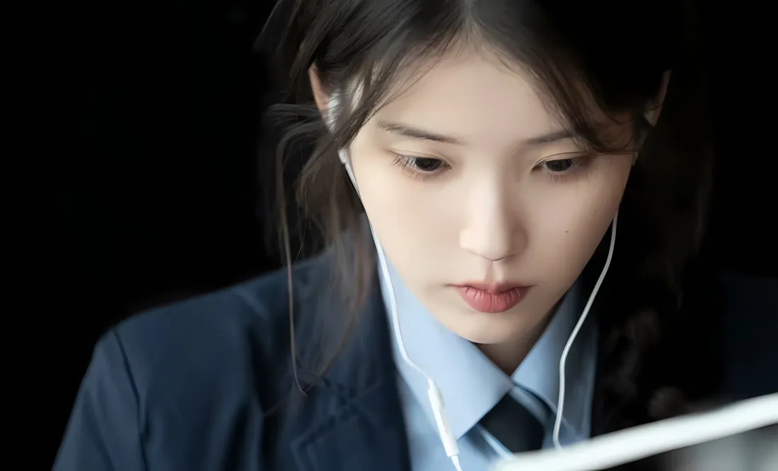 2k李知恩制服耳机壁纸｜黑色背景图片 - 专注「哲风壁纸」
