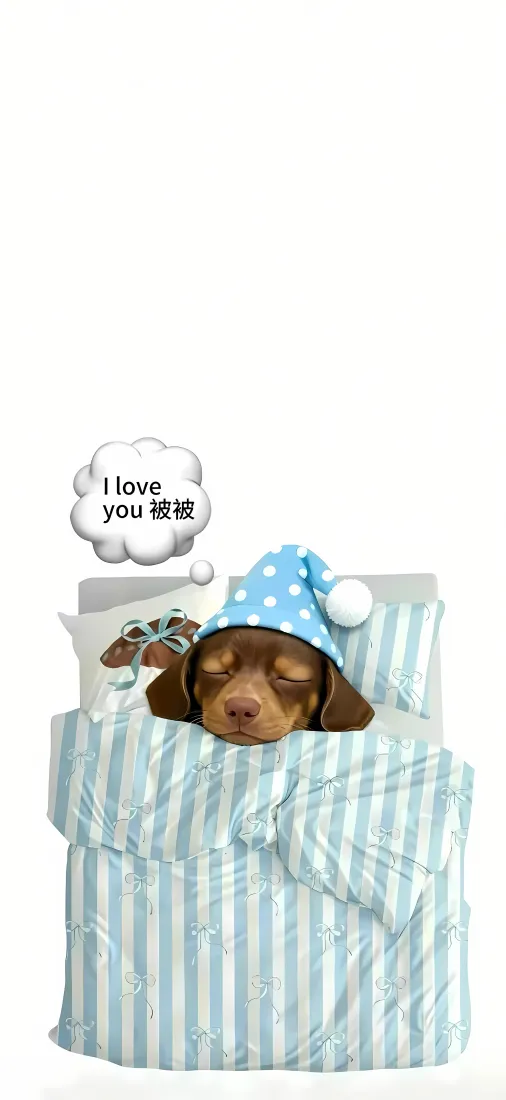 腊肠狗手机壁纸｜ins风背景图片 - 可爱睡帽被窝「哲风壁纸」