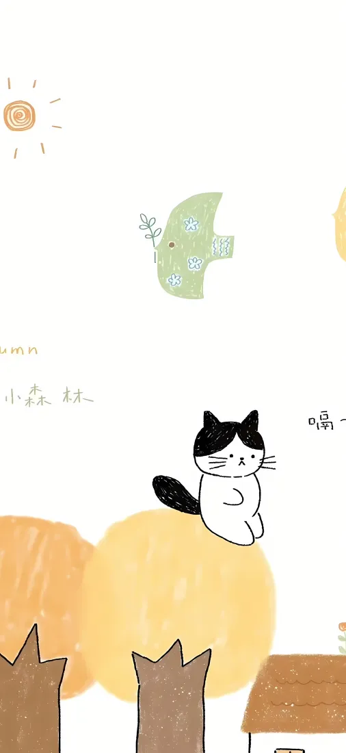 手绘猫咪手机壁纸｜ins风卡通背景 - 童趣「哲风壁纸」